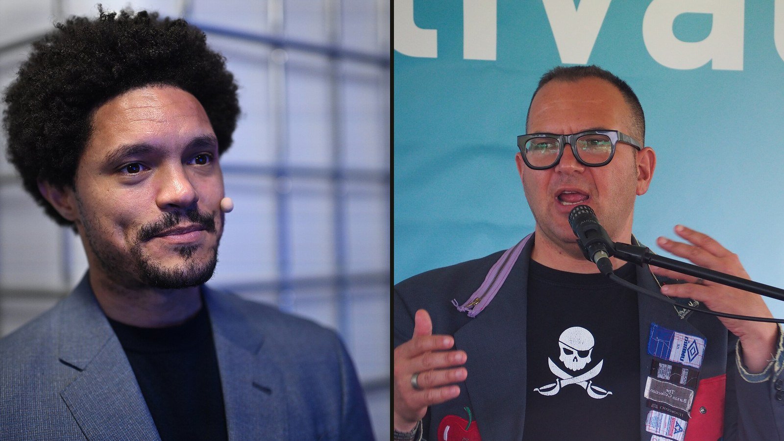 Trevor Noah, left, and Cory Doctorow